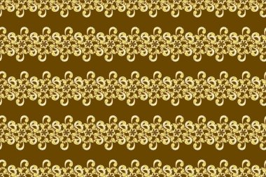 Eski model sanat tasarımı. Raster illüstrasyonu. Kusursuz. Kahverengi, sarı ve bej renklerde Art Deco Deseni. Ambalaj kağıtları ve duvar kağıtları için sevimli bir arkaplan, kumaş tasarımı, kağıt.