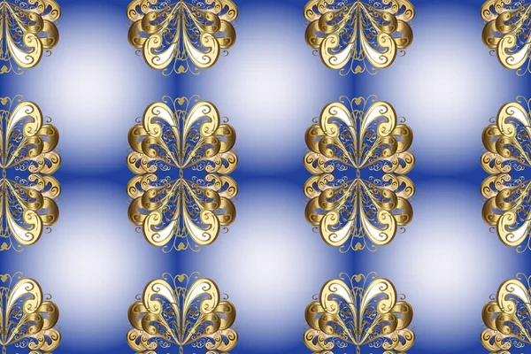 Απρόσκοπτη Χρυσή Μοτίβο Χρυσό Μέταλλο Floral Σχέδιο Μπεζ Μπλε Και — Φωτογραφία Αρχείου