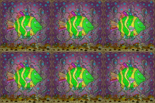 Adorno Decorativo Imagen Color Elementos Constituyentes Repetitivos Alternativos Peces Sobre — Foto de Stock