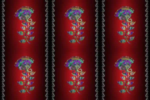 stock image Flat Flower Elements Design. Cute flower raster pattern. Colour Spring Theme seamless pattern Background. Flowers on red, black and brown colors.