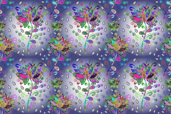 Naadloos Bloemenpatroon Met Doodles Bloemen Neutrale Violette Blauwe Kleuren Rasterillustratie — Stockfoto