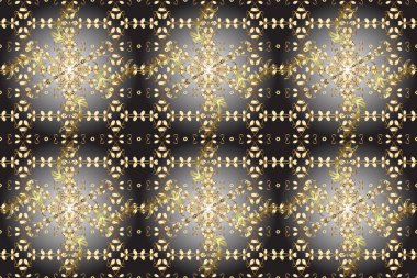 Damask kusursuz yinelenen arkaplan. Barok tarzında altın çiçekli süs. Doku arka planında altın duvar kâğıdı. Altın element gri, kahverengi ve sarı renklerde.