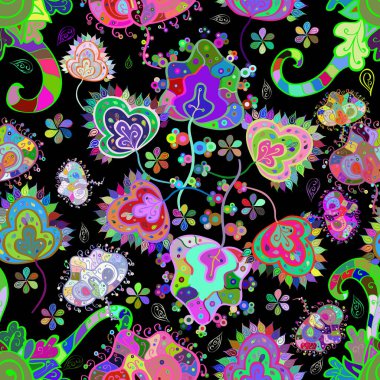 Düz Çiçek Elementleri Tasarımı. Renkli Bahar Teması Kusursuz Arkaplan.