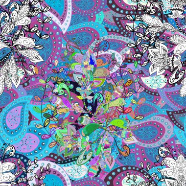 Çiçek desenli, beyaz, mor ve mavi çizgi desenli soyut arkaplan. Modern stil dokusu.