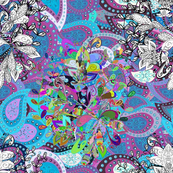 Ручная Роспись Акварели Allover Бесшовные Цветы Растения Цветы Фиолетовых Голубых — стоковое фото