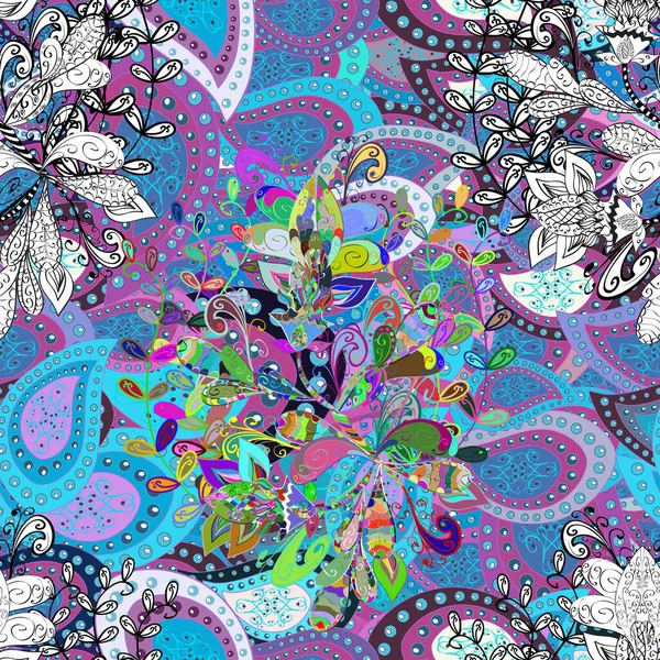 Цветная Весна Тема Бесшовный Узор Фон Плоский Цветочный Дизайн Симпатичный — стоковый вектор