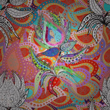 Çiçeklerle suluboya desenli çiçek deseni. Gri, beyaz ve mavi renklerde güzel bir tekstil. Vektör illüstrasyonu.