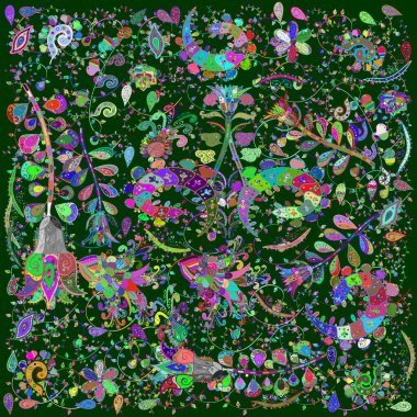 Çiçek buketleriyle klasik tarzda kusursuz desenler. Mor, mavi ve yeşil renklerde. Vektör illüstrasyonu.