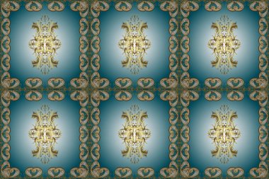 Kusursuz klasik raster altın desenli. Bej, mavi ve nötr renklerde altın elementlerle kusursuz desen. Geleneksel oryantasyon süsü. Klasik vintage arkaplan.