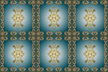 Kusursuz klasik raster altın desenli. Bej, mavi ve nötr renklerde altın elementlerle kusursuz desen. Geleneksel oryantasyon süsü. Klasik vintage arkaplan.
