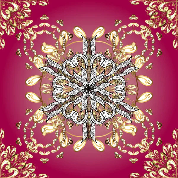 Векторний Східний Орнамент Золотий Візерунок Рожевих Фіолетових Білих Кольорах Золотими — стоковий вектор