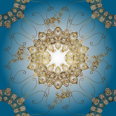 Barok tarzında kusursuz bir doğulu süsü. Geleneksel klasik klasik, kusursuz vektör kalıbı. Kahverengi, mavi ve nötr renklerde altın elementler.