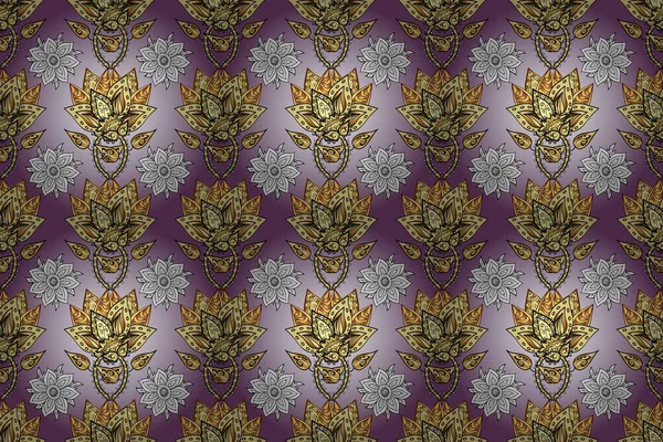Raster Traditional Classic Golden Seamless Pattern Neutral Gray Purple Colors — Stock Photo, Image