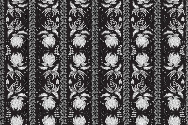 Seamless Floral Pattern Raster Illustration Flowers White Black Gray Colors — Stock Photo, Image