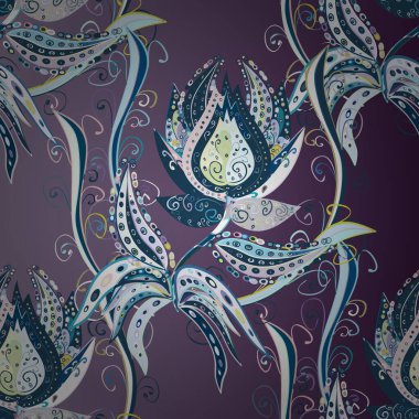 Vektör güzel kumaş deseni. Vektör suluboya çiçek deseni, narin çiçekler, mavi, gri ve nötr çiçekler, tebrik kartı şablonu.