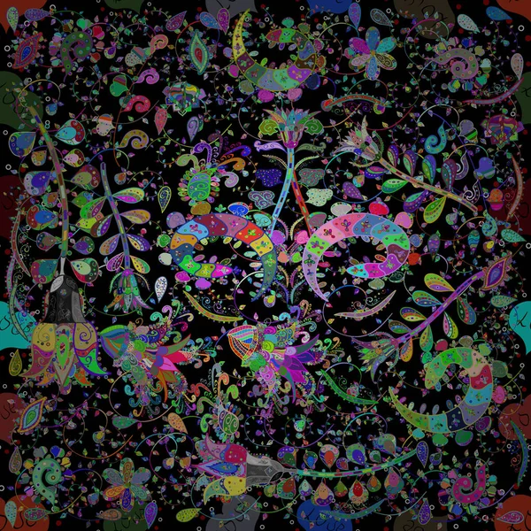 嘟嘟的花 平面花卉元素设计 矢量图解 色彩春天主题无缝图案背景 漂亮的面料图案 Zentangle抽象花 — 图库矢量图片