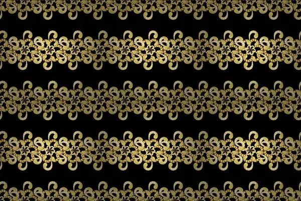 Традиційний Класичний Орнамент Вінтажний Візерунок Арабесками Ілюстрація Чорного Жовтого Коричневого — стокове фото