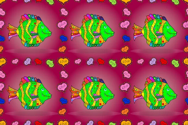 Naadloze Scène Met Kleurrijke Vissen Zwemmen Onderwater Illustratie Vissen Paarse — Stockfoto