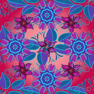 El çizimi. Çiçekler, dallar, bitkiler ve çiçekler. Güzel kumaş deseni.