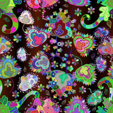 Güzel kumaş deseni. Vektör çizimi. Vektör illüstrasyonunda kusursuz çiçek deseni. Yeşil, beyaz ve mavi renklerde.