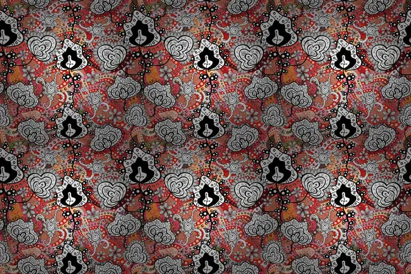 stock image Traditional raster and golden pattern. Damask seamless ornament. Classic oriental pattern over pink, black and white colors.