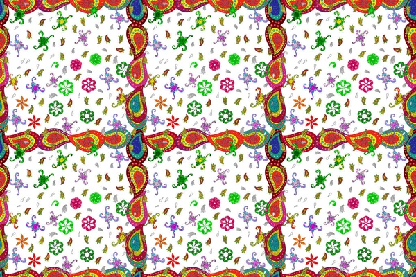 Raster Illustration Flowers Green White Red Colors Cute Floral Pattern — Stock Photo, Image