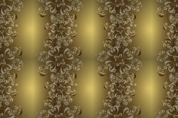 Бесшовный Винтажный Рисунок Нейтральных Бежевых Желтых Цветах Золотыми Элементами Золотой — стоковое фото