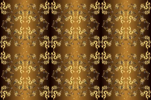 Stock image Raster illustration. Cute background for wrappers and wallpaper, design of fabric, paper. Vintage pattern art design. Seamless. Art Deco Pattern on yellow, black and brown colors.