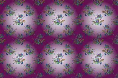 Kusursuz çiçek deseni. Raster illüstrasyonu. Asya tekstil tarzında. Mor, mor ve nötr renkte çiçekler. Raster illüstrasyonu.