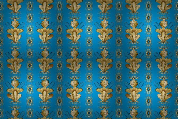 金色のパターンを ベージュ 金色の要素を持つ青の色のパターン 金色の質感のカール 東洋式唐草 — ストック写真