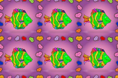 Klasik nakış, tropikal deniz, dalga, balıklar, mercanlar, kusursuz moda. Raster skeci. Nakışlı deniz yaşamı, deniz, mercanlar, palyaço balığı, tropikal balık desenleri. Şık kıyafetler..