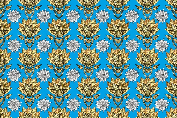 Растровий Східний Орнамент Безшовний Золотий Візерунок Безшовний Візерунок Сірих Синіх — стокове фото