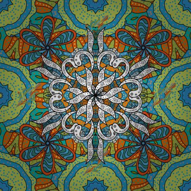 Çiçekli karalama şeklinde vektör deseni. Sarı, mavi ve siyah renkte çiçekler. Nazik, narin çiçek arkaplanı.