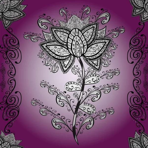 向量模式 紫色和中性花 植物的背景 花拼贴 花的组成 大自然 小花上的花纹真漂亮 — 图库矢量图片