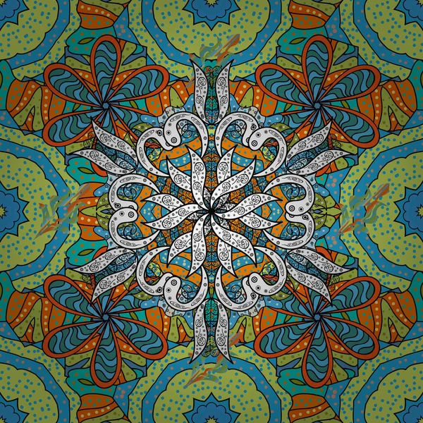 Çiçekli karalama şeklinde vektör deseni. Sarı, mavi ve siyah renkte çiçekler. Nazik, narin çiçek arkaplanı.