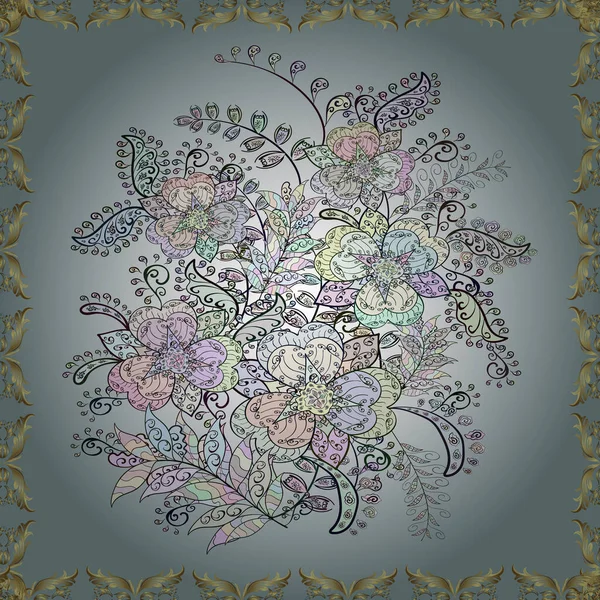 Εικονογράφηση Διανύσματος Απαλά Ανοιξιάτικα Λουλούδια Γκρι Ουδέτερα Και Μπλε Χρώματα — Διανυσματικό Αρχείο
