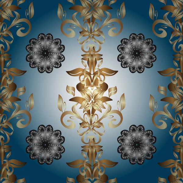 シームレスなパターン東洋の装飾 イスラムデザイン 青と金色の要素とベージュの色の黄金のパターン 花のタイル ベクトル黄金の織物 Print — ストックベクタ