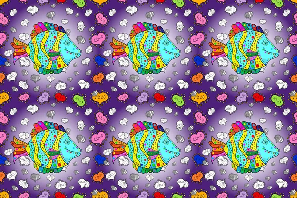 Бесшовный Растровый Рисунок Милыми Декоративными Рыбками Растровая Иллюстрация Смешной Многоцветный — стоковое фото
