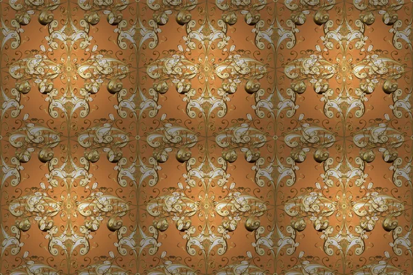 Традиционный Классический Золотой Растровый Рисунок Оранжевом Бежевом Желтом Цветах Золотыми — стоковое фото