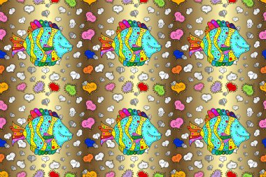 Şirin balık çizgi film koleksiyonu. Tarafsız, kahverengi ve bej renkte balıklar. Kusursuz. Raster illüstrasyonu.