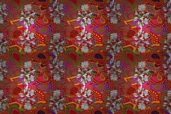 Растровая Иллюстрация Плоский Цветочный Дизайн Цветная Весна Тема Бесшовный Узор — стоковое фото