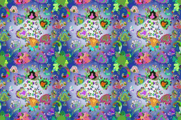 Nahtlose Floral Pattern Blumen Auf Blauen Grünen Und Neutralen Farben — Stockfoto