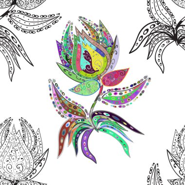 Nazikçe, güzel çiçek arkaplanı. Çiçekli karalama şeklinde bir desen. Çiçekler gri, beyaz ve yeşil renklerde.