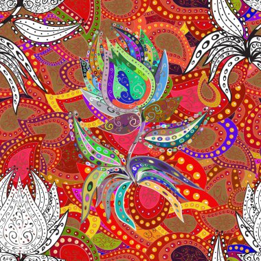 Yumuşak, bahar çiçekli arka plan. Çiçekli karalama şeklinde vektör deseni. Çiçekler beyaz, gri ve kırmızı renklerde.