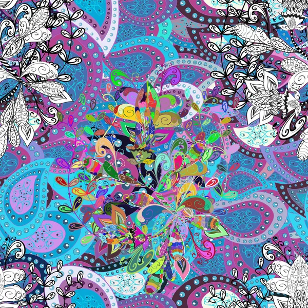 Элегантная Векторная Текстура Цветочными Элементами Абстрактный Узор Фиолетовом Синем Белом — стоковый вектор
