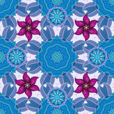 Cute fabric pattern. Doodle flower. Flat Flower Elements Design. Colour Spring Theme seamless pattern Background. Zentangle abstract flowers.