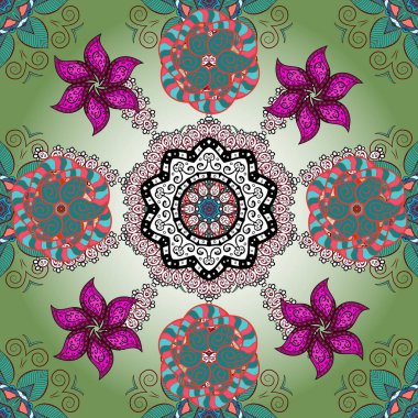 Yeşil, mavi ve nötr renklerde çiçeklerle kusursuz çiçek deseni. Çiçekler suluboya stilinde yeşil, mavi ve nötr renklerde.