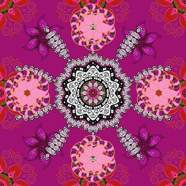 Düz Çiçek Elementleri Tasarımı. Kusursuz bir mahsul. Güzel kumaş deseni. Renkli Bahar Teması Kusursuz Arkaplan.