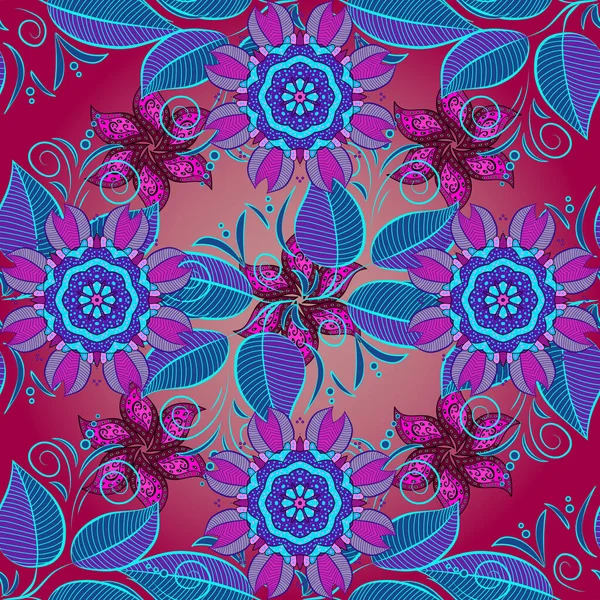 Bloemen Blauwe Roze Paarse Kleuren Naadloos Patroon Met Bloemsieraad — Stockfoto
