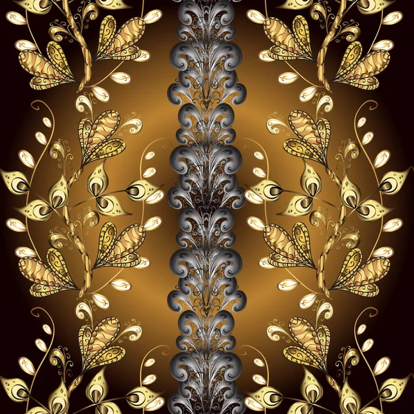 Vzor Pozadí Tapety Zlatou Starožitné Květinové Středověké Dekorativní Květiny Listy — Stock fotografie